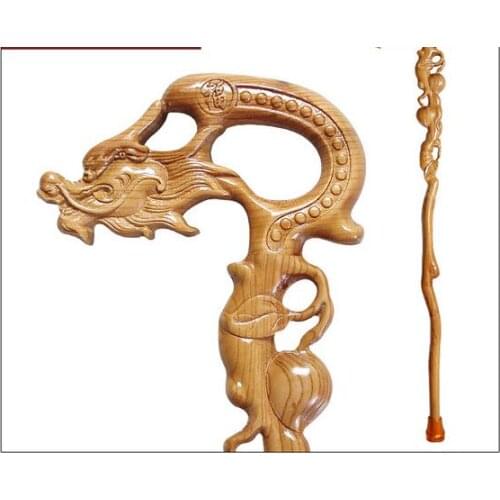 Filial piety elderly Rosewood manual Carved wooden Dragon natural wood leading Phoenix birthday gift cane
