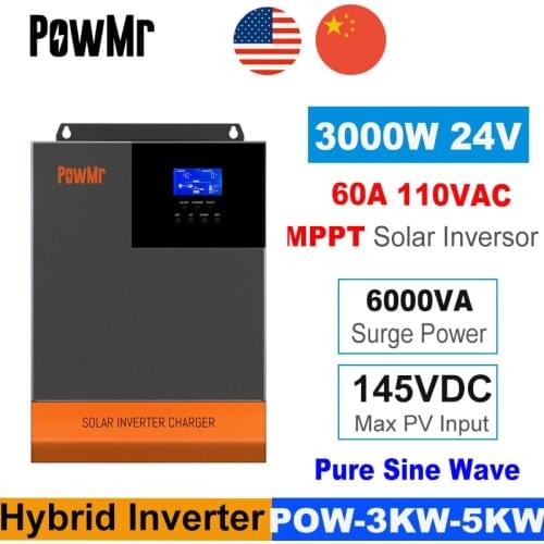 PowMr All-in-one 3KW 3.5KW 5KW MPPT Hybrid Solar Inverter 60A 80A Charge Controller 48V 110VAC 145/500VDC Solar Inversor New
