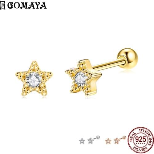 GOMAYA Pentacle Stud Earring For Women S925 Sterling Silver Simple Trendy Style Earrings 3 Color Choose Egagement Party Jewelry