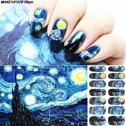 Hot 14Pcs/Sheet Colorful Decal Personality DIY Starry Sky Night Nail Art Stickers Glitter Manicure Tips Wraps Nail Art Decals