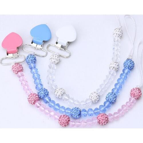 Crystal Baby Pacifier Clips Soother Holder Anti Folder Pacifier Clip Chain Dummy Nipple Holder Baby Pram Hook Hanging Strap