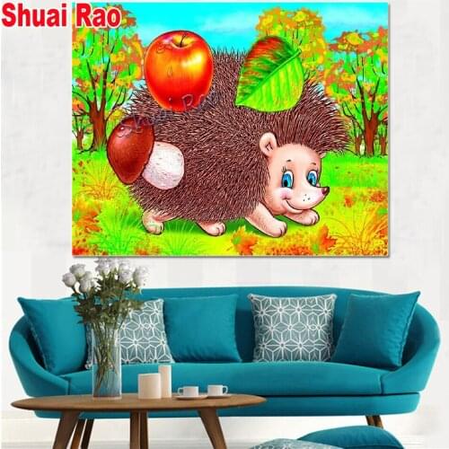Hedgehog Autumn harvest food 5d diy diamond painting full square round diamond embroidery for cartoon cute animal top gift