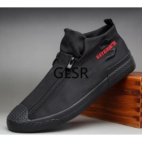 Canvas Casual Zip Shoes For Men Ankle Boot Men Sneakers Non-slip Platform High-top Outsole Leisure Shoes Flats Zapatillas Hombre