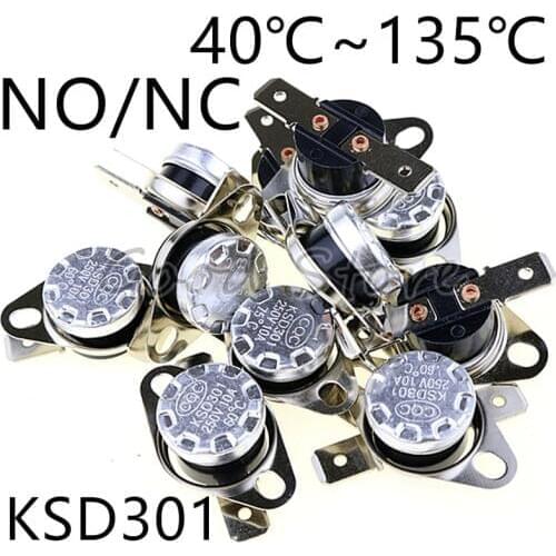1pcs KSD301 10A 250V 40~135 degree Ceramic Normally Open/Normally Closed Temperature Switch Thermostat 45 55 60 65 70 75 80 85
