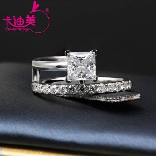 CADERMAY 925 Sterling Silver 1ct Princess Cut Moissanite Ring With Half Eternity Wedding Engagement Luxury Jewlery For Women