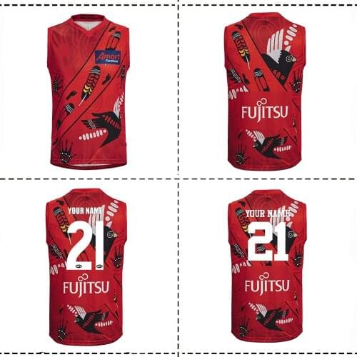 2021 ESSENDON BOMBERS HOME GUERNSEY 2021/2022 Essendon Bombers Guernsey INDIGENOUS RUGBY JERSEY size S--3XL