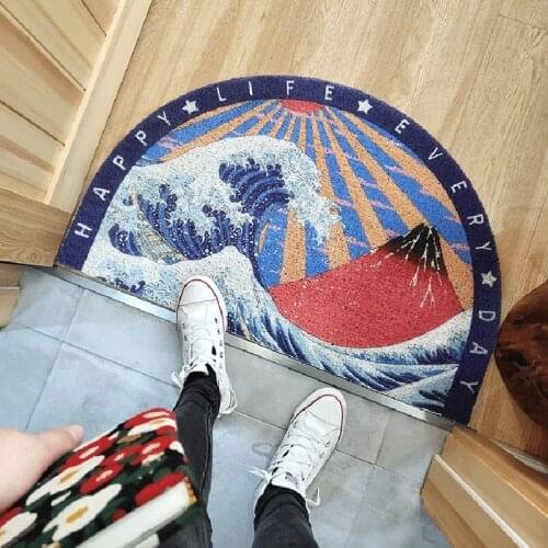 Japanese Style Home Door Mat Carpet Living Room PVC Anti-slip Silk Loop Hallway Bedroom Mat Carpet Semicircle Entrance Door Mat