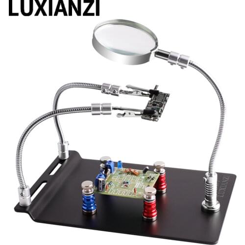 LUXIANZI Soldering Helping Hand PCB Board Fixing Clip With Magnetic Base 3XMagnifier Flexible Arm Third Hand Welding Repair Tool
