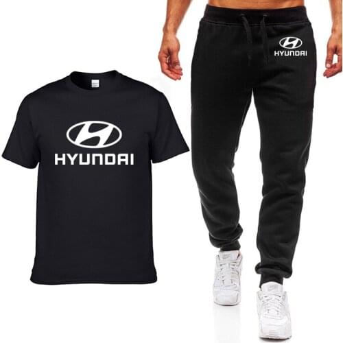 Fashion Summer Men T Shirts Hyundai Motor Car Logo Print HipHop Casual Cotton Short Sleeve high quality Mens T-shirt pants suit