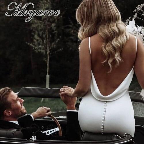 Mryarce Simply Elegant Flexible Crepe Mermaid Wedding Dress Sexy Deep V Neck Bridal Gowns