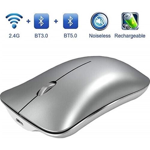 New 2.4G Wireless +Bluetooth 5.0+3.0 Mouse Three-Mode Mute Rechargeable Mouse Ultra-Thin Aluminum Gaming Wireless Mouse
