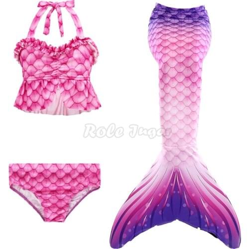 2021 New Little Mermaid Tails for Swimming Girls Mermaid Cosplay Costumes Kids Swimsuit Bikini Set Bathing Suit Party C40D05