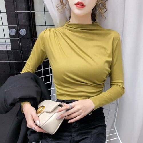 2021 Autumn New Women Long Sleeve T-Shirts White Black Red Khaki Yellow Tees Tops W1226