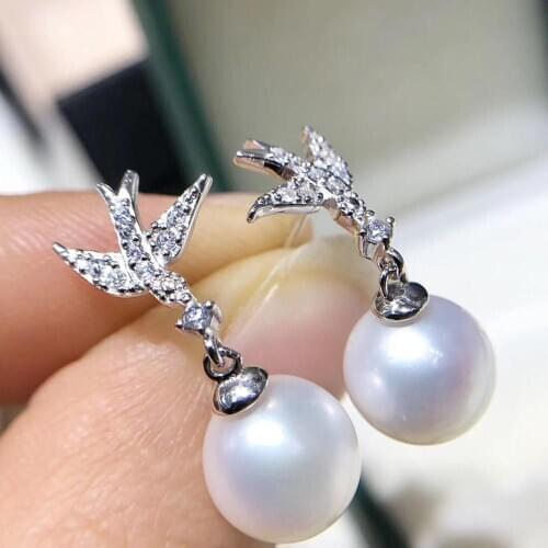 New Design 925 Sterling Silver Earrings Findings Mounts Jewelry Parts Fittings for Pearls Coral Jade Agate Beads Stones