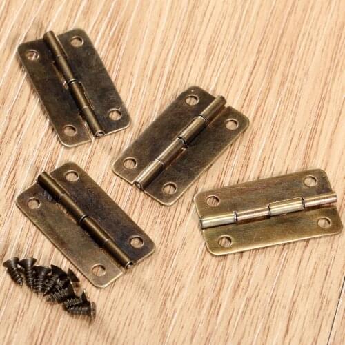 4Pcs Antique Bronze Mini Cabinet Door Hinges Drawer Wooden Jewellery Box Decorative Hinge Furniture Hinges with Screws 30x17mm