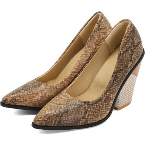 Sexy Women Shoes High Heels 2021 Fashion Snake Print Heeled Woman Pointed Toe Party Dress Platform Pumps Large Size 48 8770