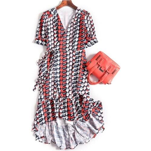 Side neck New v with curved hem before short after five minutes long sleeve dress