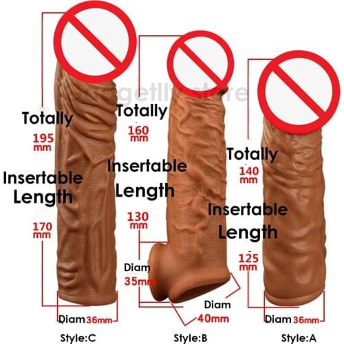 2021 New Realistic Condoms For Men Reusable Penis Sleeve For Male Extender Dildo Enhancer Enlargement Condom Male Cock Sex Toys
