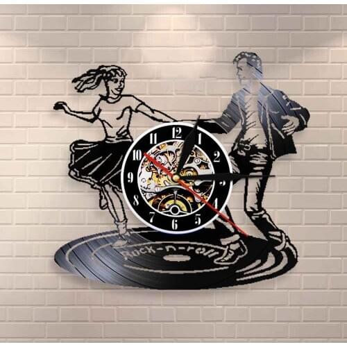 Rock n Roll Dancing Vintage Clock Disco Dancers Vinyl Wall Clock Night Club Contemporary Wall Clock Decorative DJ Wall Art Decor