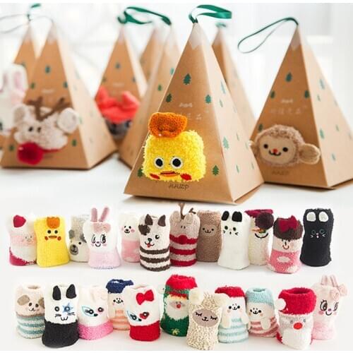 Box Christmas Gift Socks Women Cute Thermal Fluffy Fuzzy Soft Velvet Thermo Sleep Sock Thick Warm Winter Socks New year Gift