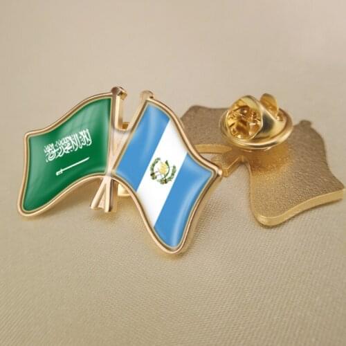 Saudi Arabia and Guatemala Crossed Double Friendship Flags Lapel Pins Brooch Badges