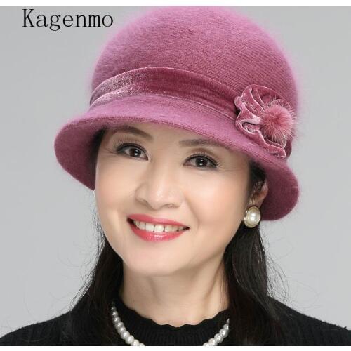Kagenmo Cap Scarf Twinsets Mothers New Year Gift Thick Knitting Rabbit Fur Warm Sets Fashion Outdoor Keep Warm Women Hat Scarf