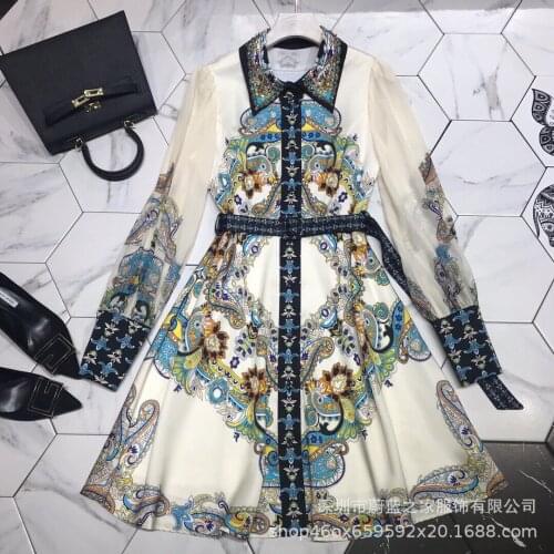 Printed chiffon shirt dress womens spring 2021 new age reduction pin bead small mid long skirt Nanyou girl