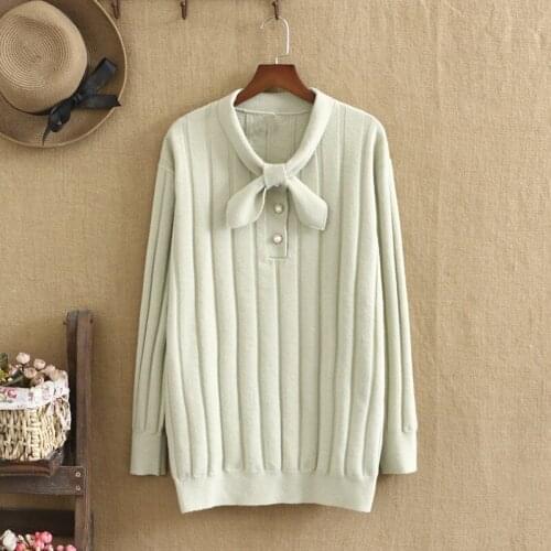 Plus Size Sweater For Women Bow Tie Long Sleeve High Quality Adding fertilizer And Widening Sweater Fat Ladys Winter Bottoming