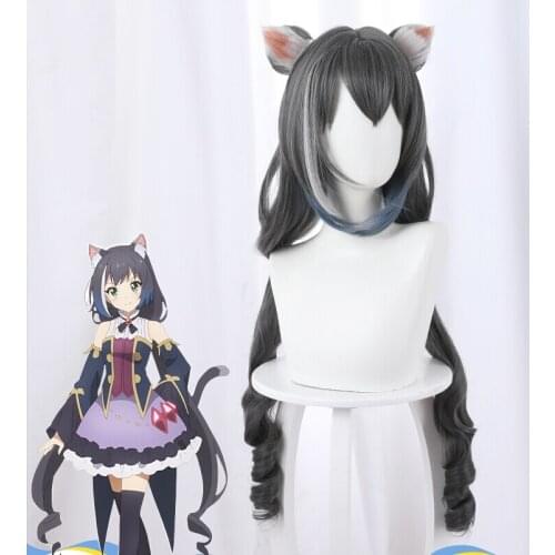 Princess Connect! Re:Dive Momochi Kiruya Cosplay Wig 90cm Long Hair Double Tail with Ears Costume Prop Fancy Wigs