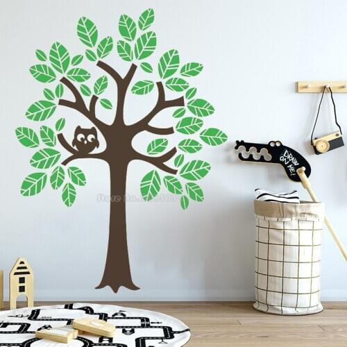 Tree Owl Vinyl Wall Decal Sticker And Leaf Tree Decoration Kids Bedroom Nursery Wall Stickers Removable Home Decor Murals LL2666
