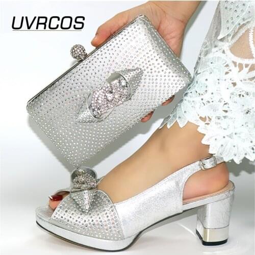 Women Shoes Matching Bag in Silver Color Nigerian Women Shoes and Bag Set High Quality Elegant Lady Shoes and Bag for Party New