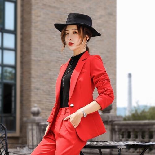 Ladies suit autumn new fashion temperament elegant professional decoration body slim trousers womens wild suit two-piece