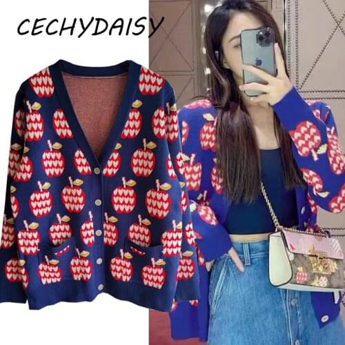 Runway Sweater Cardigans 2021 Autumn Winter Clothes Single Breasted Long Sleeve Love Knitted Traf Tops Ladies Outwear Coat Femme