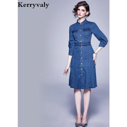 Autumn Cable Lock Women Retro Blue Shirt Denim Dress Vestidos Invierno 2020 Mujer High-Waisted Gothic Jeas Dress K3118