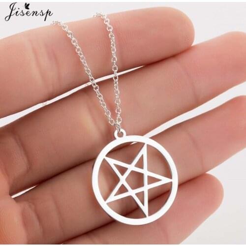 Jisensp Simple Round Shape Pentagram Pendant Necklace for Women Trendy Geometric Star Choker Necklace collares largos de moda