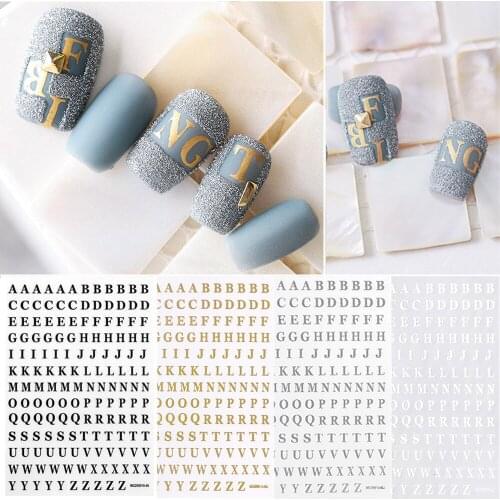 1/4 Pcs Bronzing English Letters Nail Sticker Hollow English Alphabet Sliders For Nails Inscriptions Nail Art Decoration