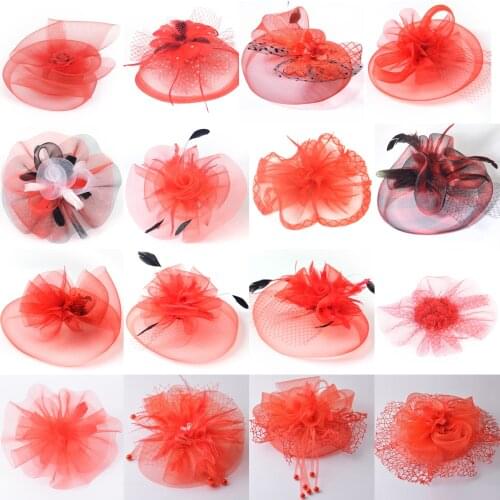 16design Handmade Large Fascinators Flower Hats Lace Feathers Veils Beads Hair Clips Pins Party Women Hairpiece