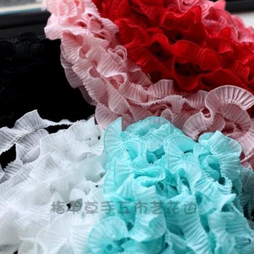 2Meters 3cm Pleated Lace Trim Bubble Skirt Ruffle Chiffon Lace Ribbon Clothes Cuff Trimming Tutu Lace Wedding Skirt Decortion