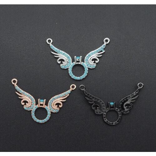29x19mm 100% CZ Zircon DIY Jewelry Wedding Ring Wing Connectors Charm Wholesale Bulk Order Discounts Custom Orders Welcome