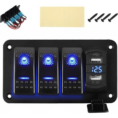 4-way waterproof switch panel Boat Marine Black IP66 Waterproof Dual USB Rocker Style Fast Charger for Car Marine Boat