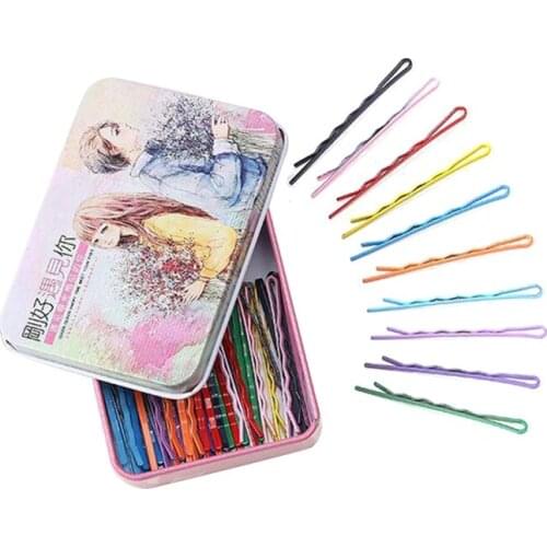 50pcs/box Women Color Alloy Bobby Pins Simple Candy Color Hair Clip Hairpin