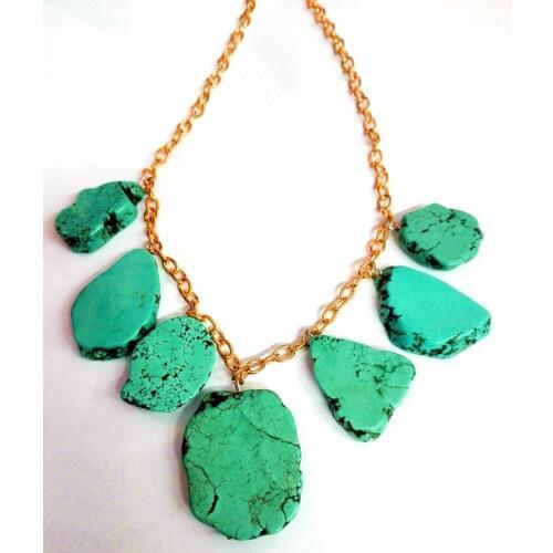 8 Colors Choose Woman Jewelry Necklace 18inch Natural Stone Slice Stone Pendant Choker Gold Color Chain Handmade