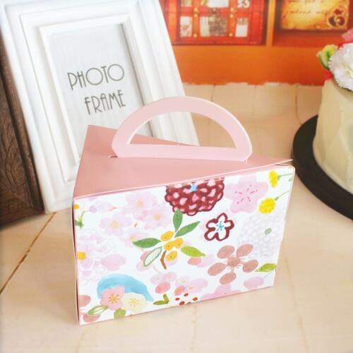 Free shipping pink flower decoration triangle cake box cheese cake dessert packing boxes mousse box favors gift package supply