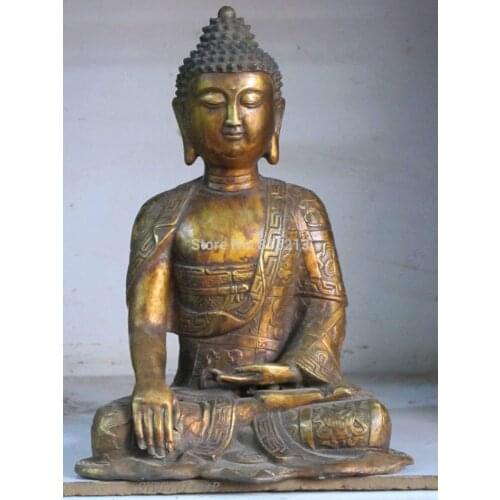 Bi0011601 11"Tibet folk Fane Bronze gilded eight auspicious symbols Tathaga Buddha Statue