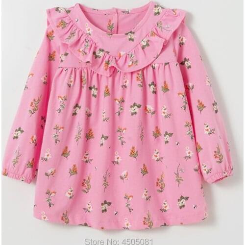 Brand 100% Combed Cotton Kids Dresses For Girls 2021 Long SIeeve infant One-pieces Dress Baby Girl Clothes Children Tops Flowers
