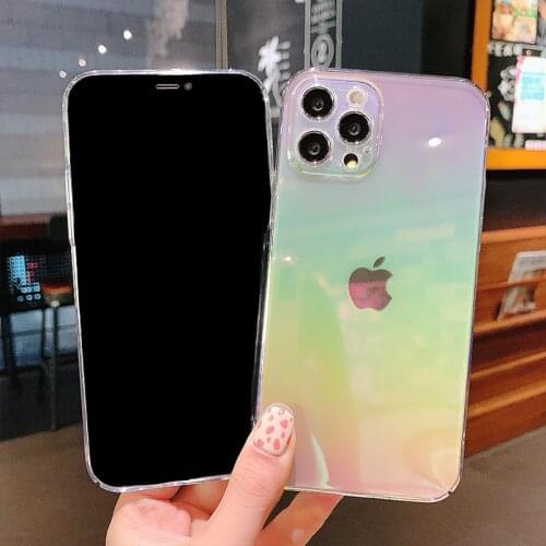 Gradient Rainbow Clear Phone Case For iPhone 12 11 Pro X XR XS Max Mini 8 7 Plus Full Cover Hard PC Plastic Camera Protect Cover