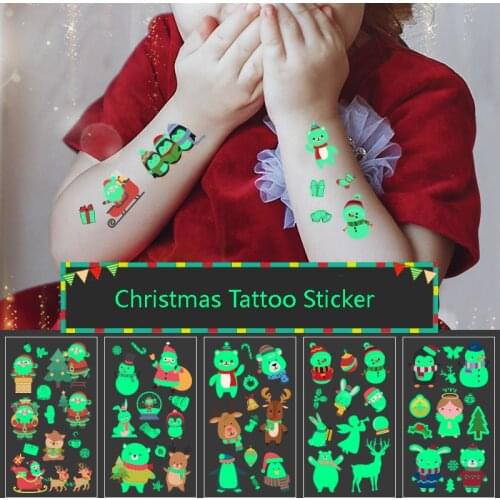 Childrens Christmas Tattoo Sticker Waterproof Temporary Cartoon Luminescence Santa Claus Body Transfer Kid Toy Decorate Gift