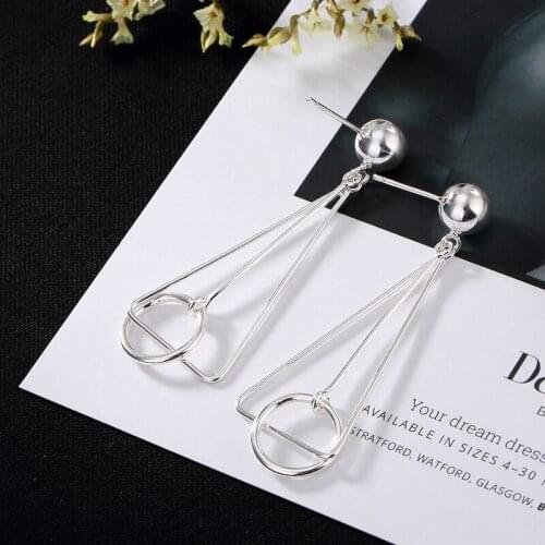 2018 Limited Pure Silver, Japan And South Korea Version Of Simple Geometric Fashion Personality Long Earrings Wholesale Agents