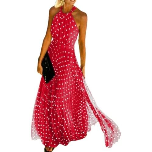 Elegant Loose Dresses Women Halter Dress Sexy Wide Hem Polka Dot Printing Dress Backless Banquet Wedding Party femme 2021