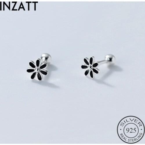 INZATT Real 925 Sterling Silver Enamel Flower Stud Earrings For Fashion Women Party Hiphop Fine Jewelry Minimalist Accessories